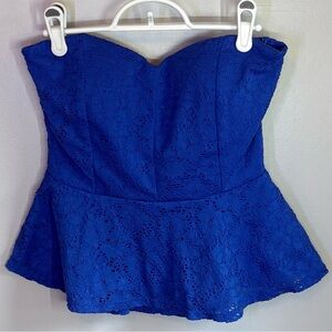 Ambiance Royal Blue Lace Peplum Strapless Top with Sweetheart Neckline Size L